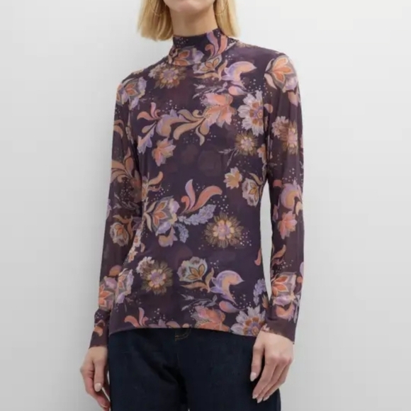 Johnny Was Jade Harmonia Floral-Print Mesh Mock Neck Top S - Picture 3 of 7